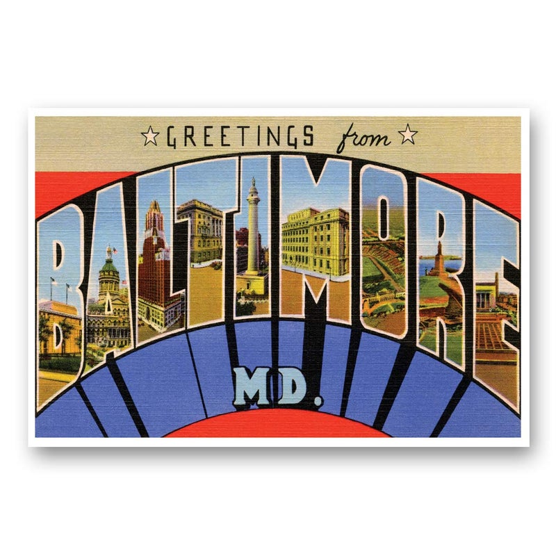 Postcard Fair GREETINGS FROM BALTIMORE, MD vintage reprint postcard set of 20 identical postcards. Large Letter Baltimore, Maryland city name post card pack (ca. 1930's-1940's). Made in USA. - Image 3